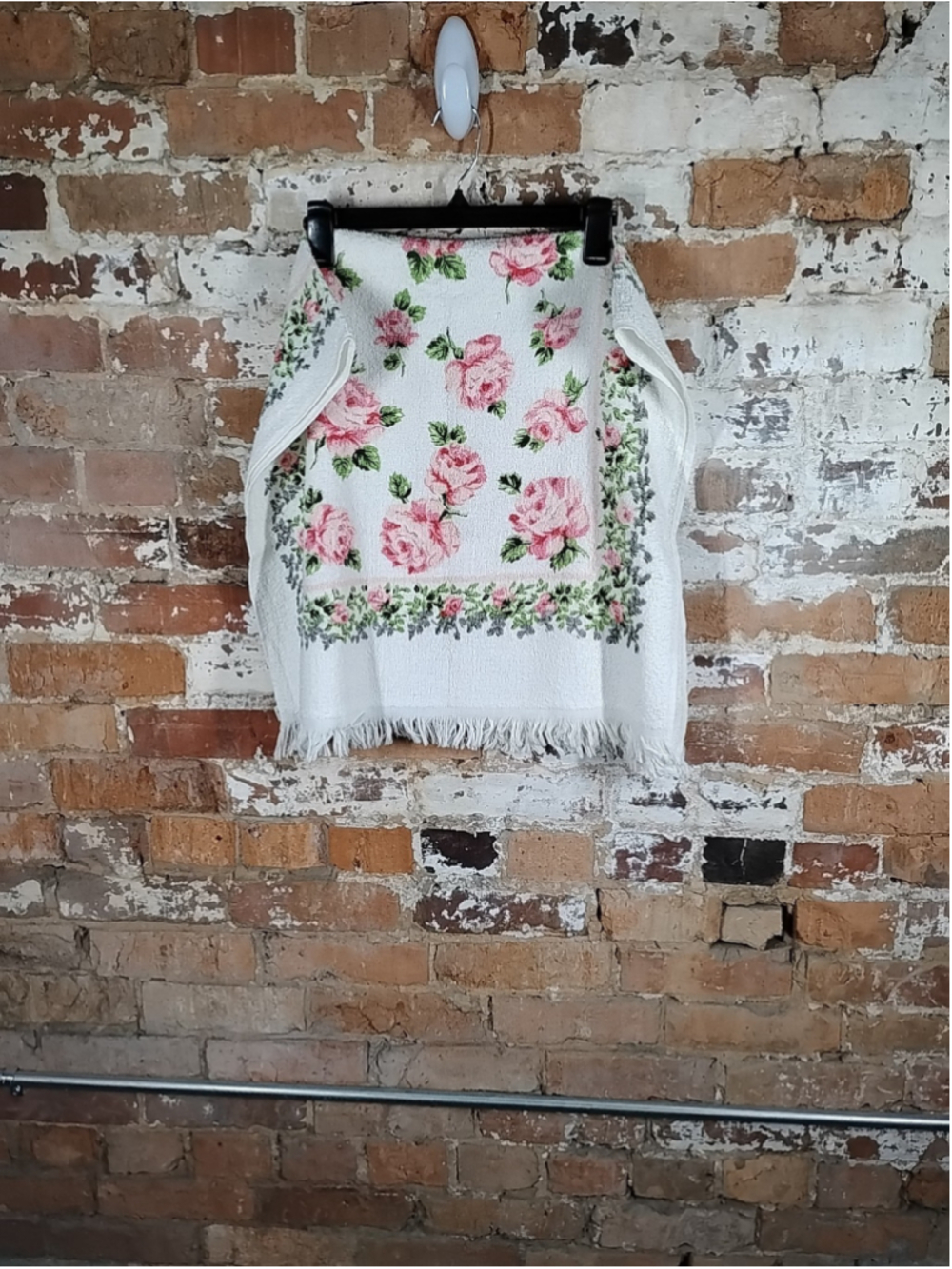 Vintage Cannon Hand Bath Towel All Cotton Pink Roses USA 42x 23"